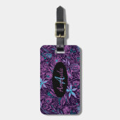 Monogram Name Floral Pink Lila Aquamarin Black Mod Gepäckanhänger (Vorderseite vertikal)