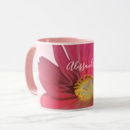 Monogram Name Floral Red Wildflower Pastel Pink  Tasse