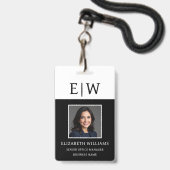 Monogram Name Foto Corporate Work Ausweis (Vorderseite mit Lanyard)