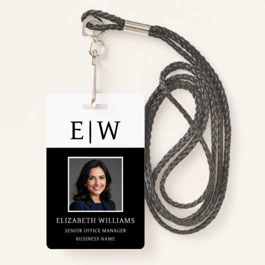 Monogram Name Foto Corporate Work Ausweis (Vorderseite mit Schlüsselband)