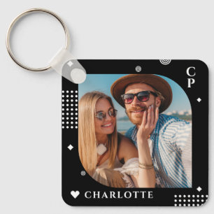 Monogram Name Foto Trendy Simple Modern Schlüsselanhänger