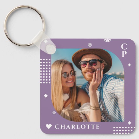 Monogram Name Foto Trendy Simple Modern Schlüsselanhänger (Vorderseite)