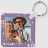 Monogram Name Foto Trendy Simple Modern Schlüsselanhänger (Rückseite)