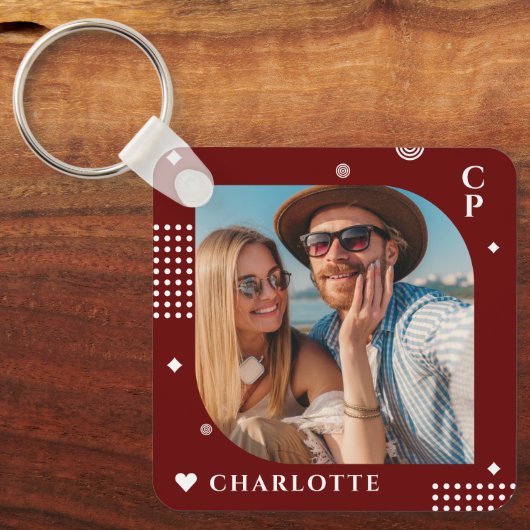 Monogram Name Foto Trendy Simple Modern Schlüsselanhänger (Vorderseite)