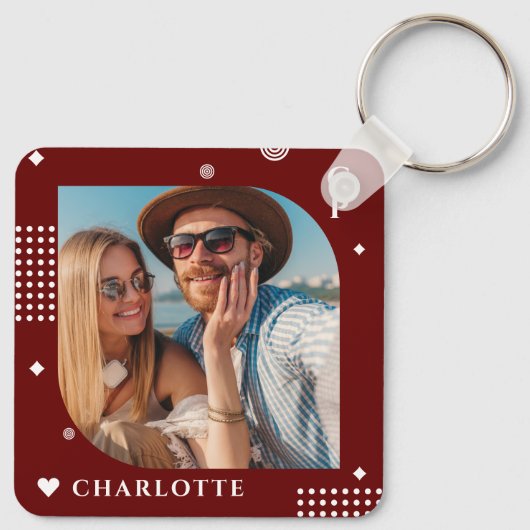 Monogram Name Foto Trendy Simple Modern Schlüsselanhänger (Rückseite)