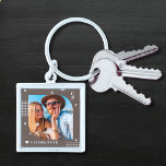 Monogram Name Foto Trendy Simple Modern Schlüsselanhänger<br><div class="desc">Monogram Name Foto Trendy Simple Modern Schlüsselanhänger verfügt über eines Ihrer Lieblings-Fotos mit Ihrem personalisierten Namen und Monogramm in elegantem, weißem Drehbuch auf braunem Hintergrund. Personalisieren Sie den Text durch Bearbeiten in den bereitgestellten Textfeldern. Perfekt zum Geburtstag, Weihnachten, Muttertag, Vatertag, Schwester, Cousin, Freunde und vieles mehr. FOTO TIPP: Zentrieren Sie...</div>