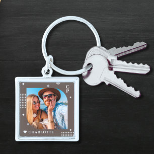 Monogram Name Foto Trendy Simple Modern Schlüsselanhänger