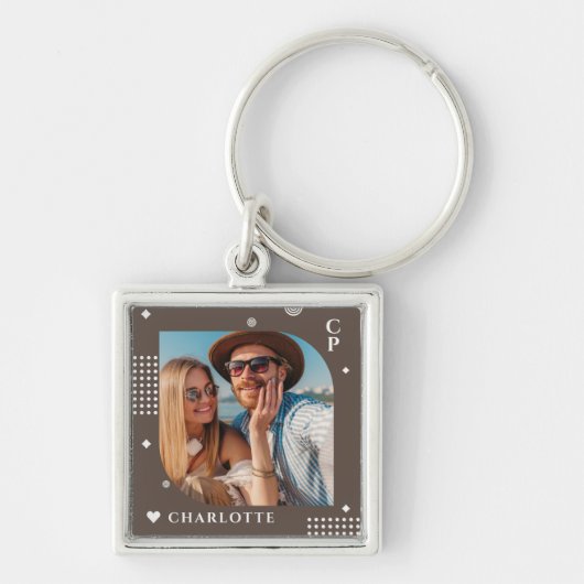 Monogram Name Foto Trendy Simple Modern Schlüsselanhänger (Vorne)