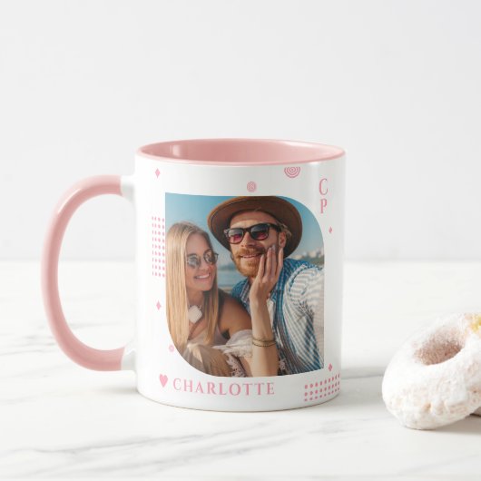 Monogram Name Foto Trendy Simple Modern Tasse (Mit Donut)