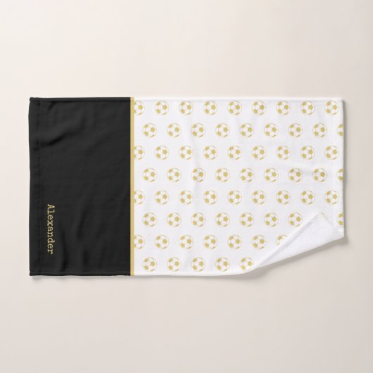 Monogram Name Fußball Gold Schwarz und Weiß Badhandtuch Set (Handtuch)