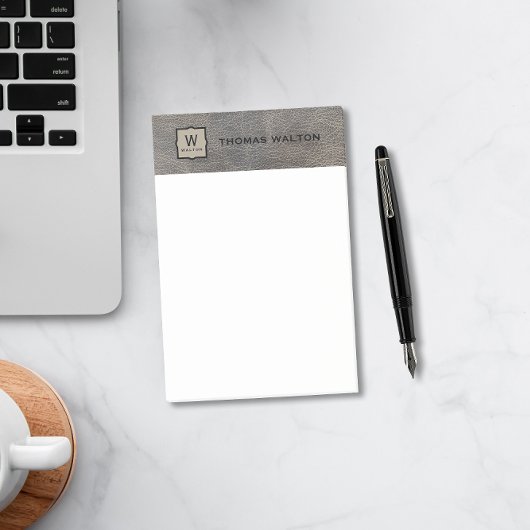 Monogram Name Genuine Cowhide Leather Look Post-it Klebezettel