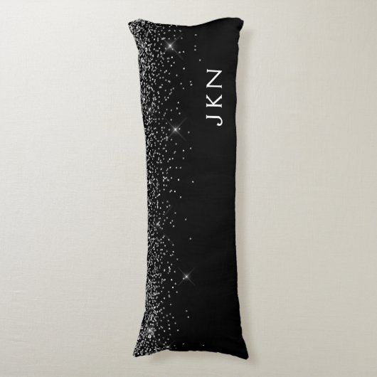 Monogram Name Girl - Schwarzer Silberner Glitzer Seitenschläferkissen (Vorderseite Vertikal)