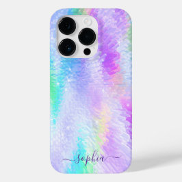 Monogram Name Girly Glam Holographic Iridescent Case-Mate iPhone 14 Pro Hülle