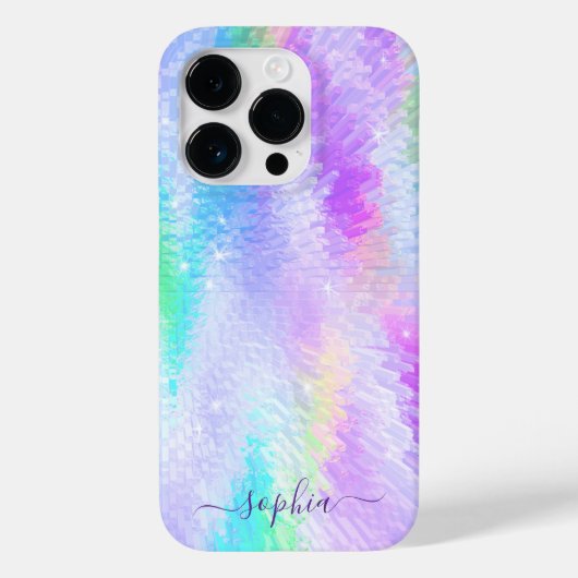 Monogram Name Girly Glam Holographic Iridescent Case-Mate iPhone Hülle (Rückseite)