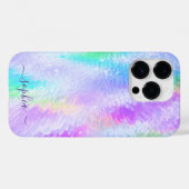 Monogram Name Girly Glam Holographic Iridescent Case-Mate iPhone Hülle (Rückseite (Horizontal))