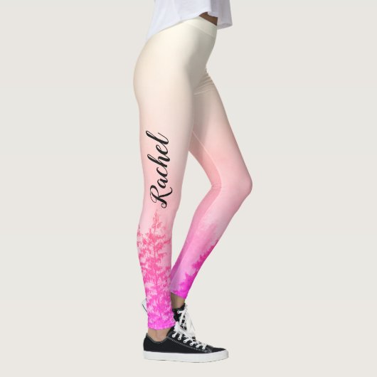 Monogram Name Girly Pink Trees NatWhite Leggings (Rechts)
