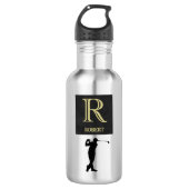 Monogram Name Gold Black Golfer Edelstahlflasche (Vorderseite)