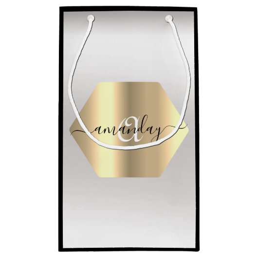 Monogram Name Gold Black Gray Fashion Boutique Kleine Geschenktüte (Rückseite)