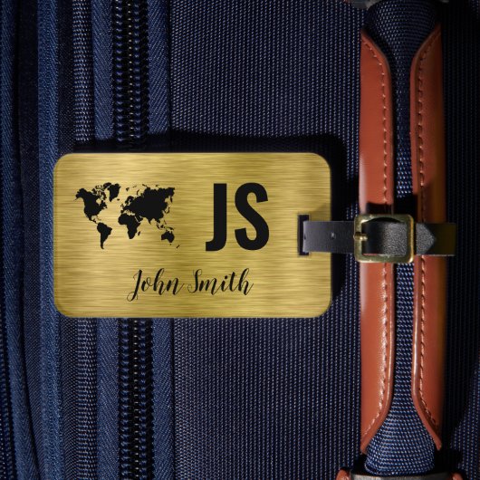 Monogram Name Gold Brushed Metallic Custom Travel Gepäckanhänger (Vorderseite Insitu 4)