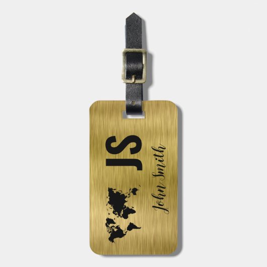 Monogram Name Gold Brushed Metallic Custom Travel Gepäckanhänger (Vorderseite vertikal)