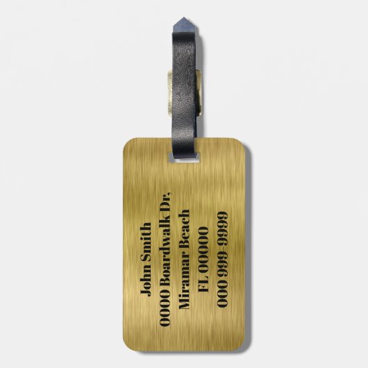 Monogram Name Gold Brushed Metallic Custom Travel Gepäckanhänger (Rückseite vertikal)