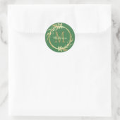 Monogram Name Gold Green Weihnachtslied Runder Aufkleber (Tasche)