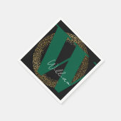 Monogram-Name Gold schwarz grün stylisch Serviette (Ecke)