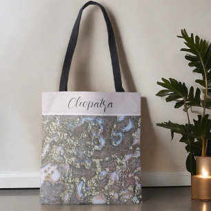 Monogram-Name Gold Schwarz Weiß Blütenkalligrafie Tasche