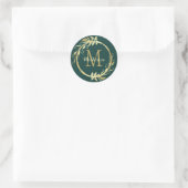 Monogram Name Gold Smarald Green Weihnachtskranz Runder Aufkleber (Tasche)