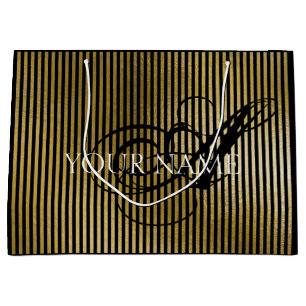 Monogram Name Gold Stripes Luxury Brand Beauty VIP Große Geschenktüte