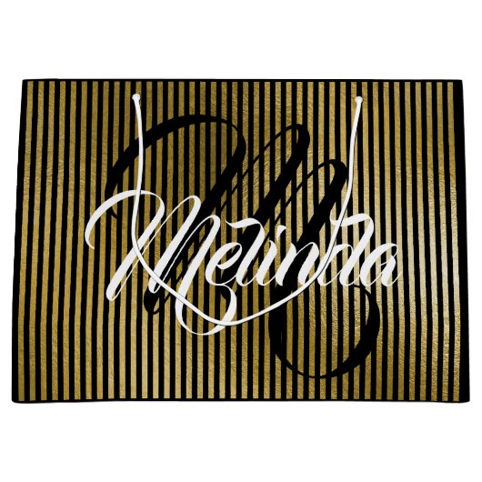 Monogram Name Gold Strips VIP Jubiläum Große Geschenktüte (Vorderseite)