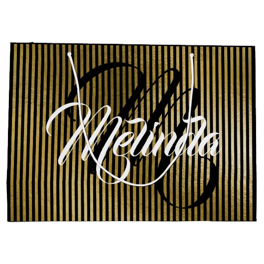 Monogram Name Gold Strips VIP Jubiläum Große Geschenktüte (Rückseite)