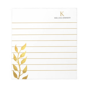 Monogram Name Golden Blätter Gold Lined Notizblock