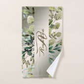 Monogram Name Green Blätter Golden Bronze Elegante Badhandtuch Set (Handtuch)