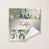 Monogram Name Green Blätter Golden Bronze Elegante Badhandtuch Set (Waschlappen)