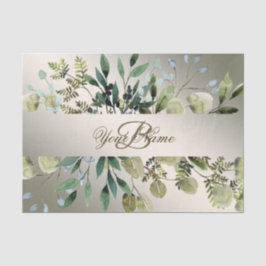 Monogram Name Green Blätter Golden Bronze Elegante Seidenpapier