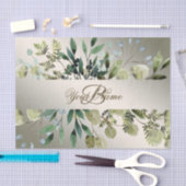 Monogram Name Green Blätter Golden Bronze Elegante Seidenpapier (Handwerk)