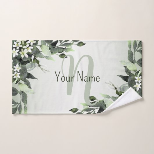 Monogram Name Greenery Floral Eukalyptus Blätter Badhandtuch Set (Handtuch)