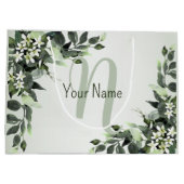 Monogram Name Greenery Floral Eukalyptus Blätter Große Geschenktüte (Rückseite)