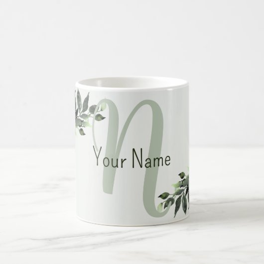 Monogram Name Greenery Floral Eukalyptus Blätter Kaffeetasse (Mittel)