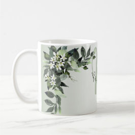 Monogram Name Greenery Floral Eukalyptus Blätter Kaffeetasse