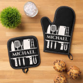 Monogram Name GRILLEN Koch Cook Grilling Ofenhandschuh & Topflappen-Set (Oben Unten)