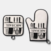 Monogram Name GRILLEN Koch Cook Grilling Ofenhandschuh & Topflappen-Set (Vorderseite)
