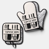 Monogram Name GRILLEN Koch Cook Grilling Ofenhandschuh & Topflappen-Set (Vorderseite/Rückseite)