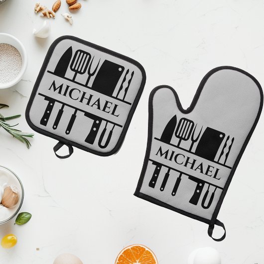 Monogram Name GRILLEN Koch Cook Grilling Ofenhandschuh & Topflappen-Set