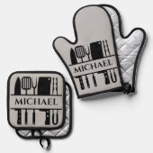Monogram Name GRILLEN Koch Cook Grilling Ofenhandschuh & Topflappen-Set (Vorderseite/Rückseite)