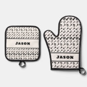 Monogram Name GRILLEN Koch Cook Grilling Oven Ofenhandschuh & Topflappen-Set (Vorderseite)