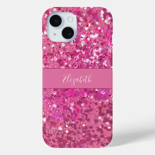 Monogram Name Hot Pink Glitzer Sparkle Girl Case-Mate iPhone Hülle (Rückseite)