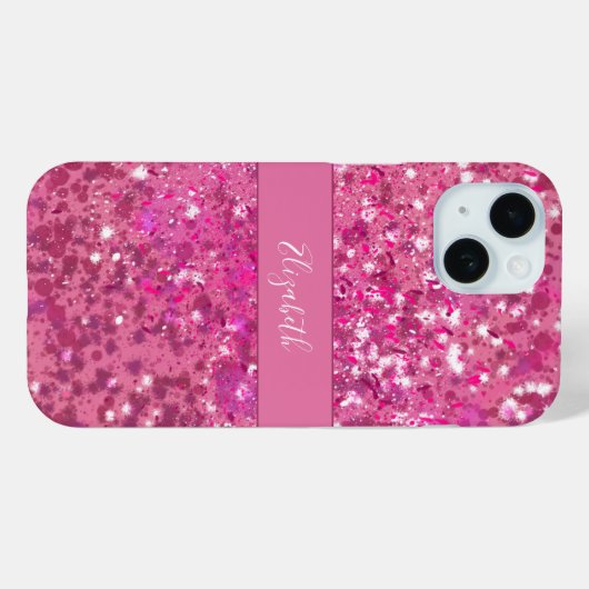 Monogram Name Hot Pink Glitzer Sparkle Girl Case-Mate iPhone Hülle (Rückseite (Horizontal))