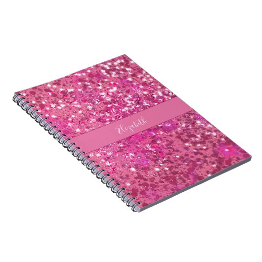 Monogram Name Hot Pink Glitzer Sparkle Girl Notizblock (Rechte Seite)